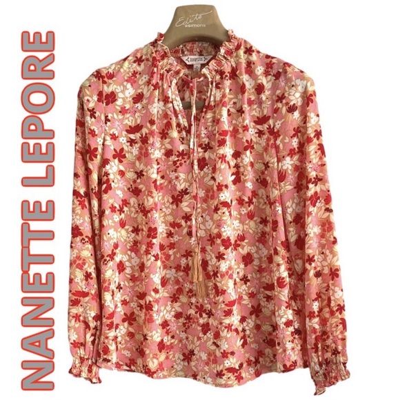 🌺MED•NWT•NANETTE LEPORE•FADE OUT PINK GORGEOUS LONG SLEEVE FLORAL BOHO BLOUSE🌺 - Picture 1 of 12